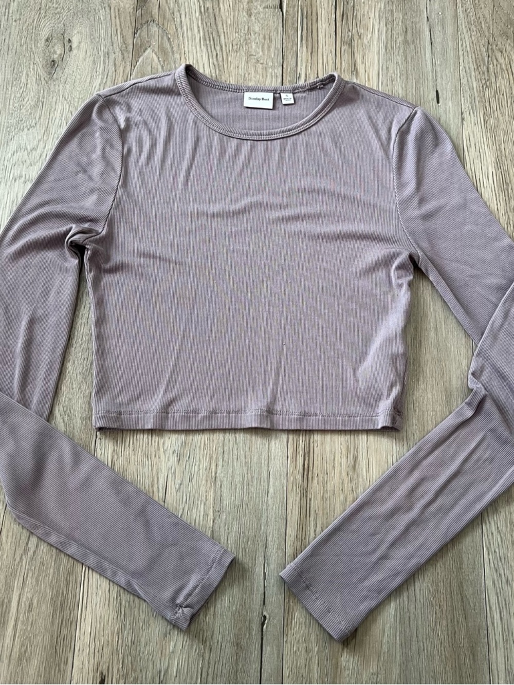 Sunday Best Mauve Ribbed Long-Sleeve Crop Top